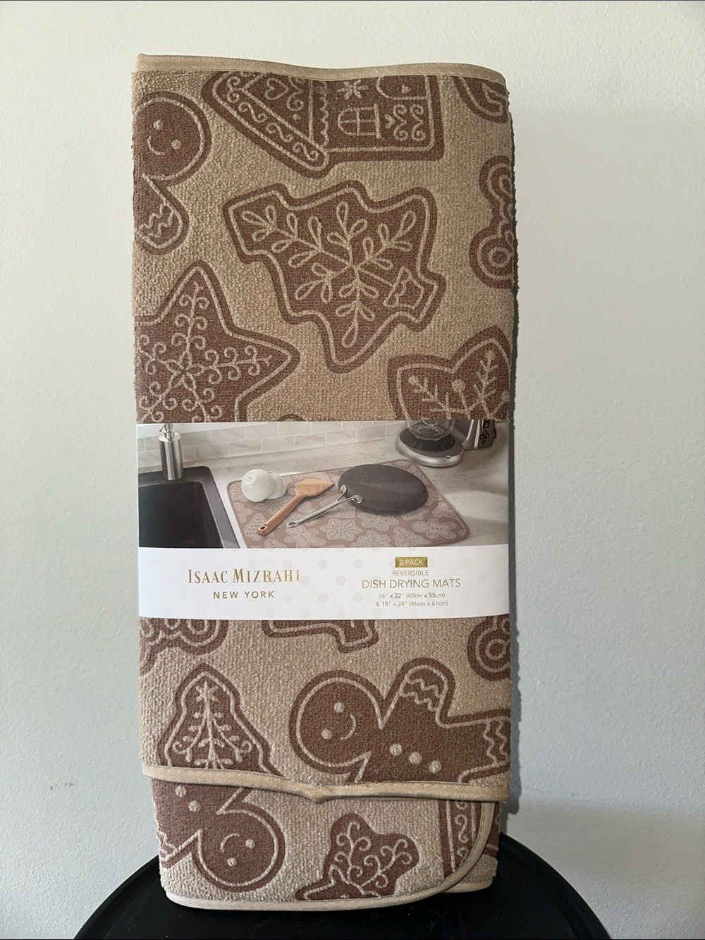 Isaac Mizrahi Brown and Tan Gingerbread Holiday Dish Drying Mats
